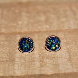 Blue Green Druzy 8mm Stud Earring